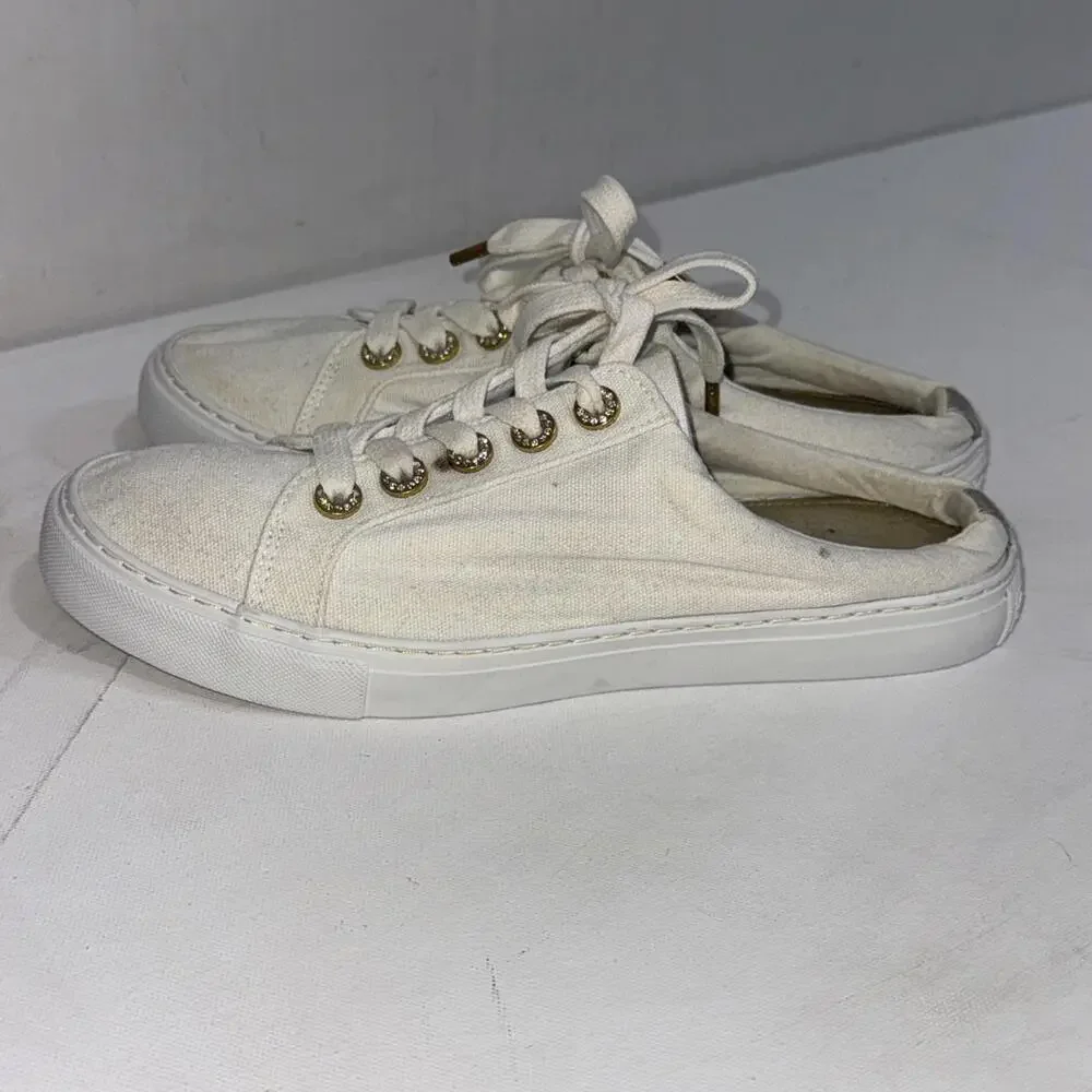 Lilly Pulitzer White Preppy Minimalist Old Money Gold Accents Mule Sneaker Sz 10